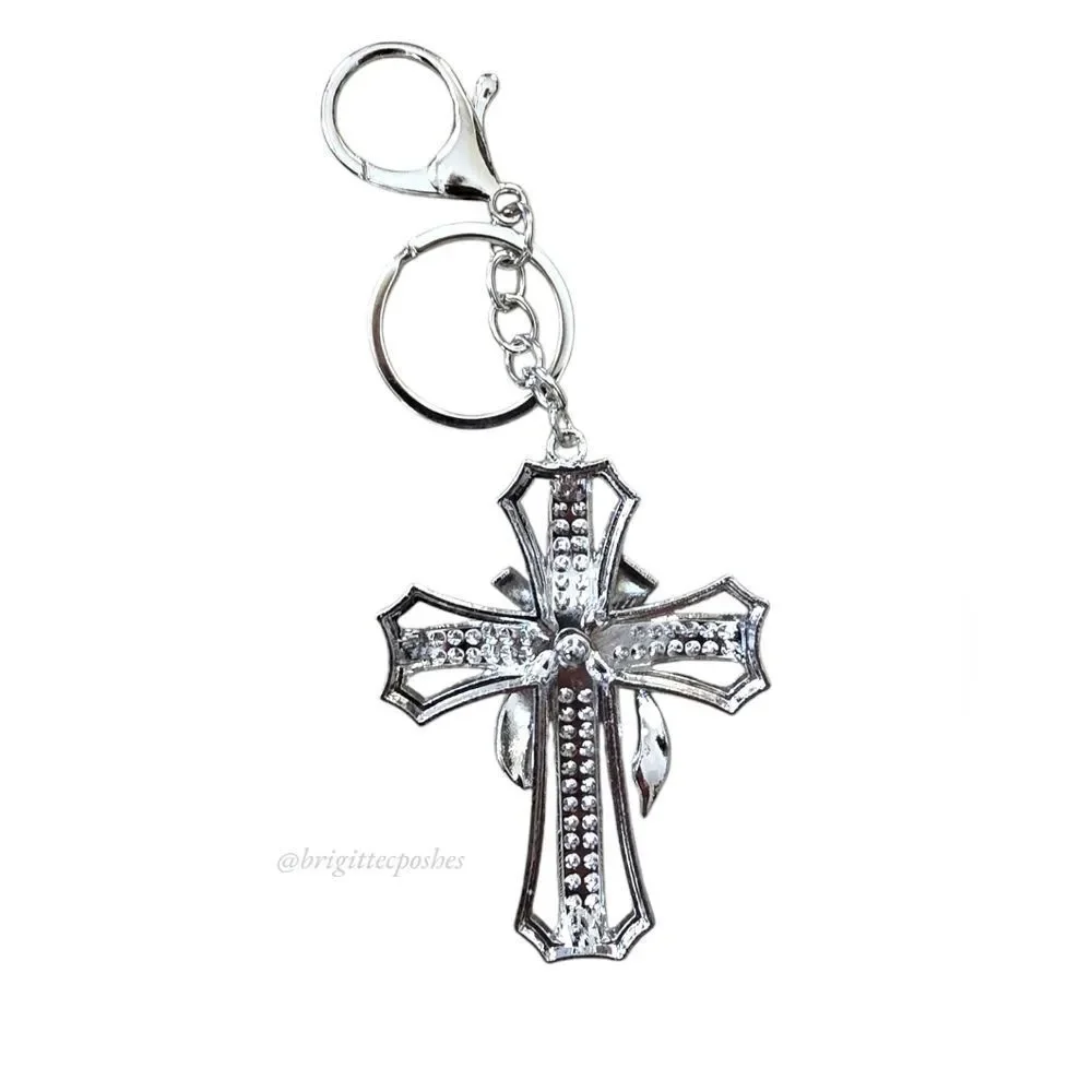 CHRISTIAN CROSS Sparkling Embellished Silver Tone Keychain